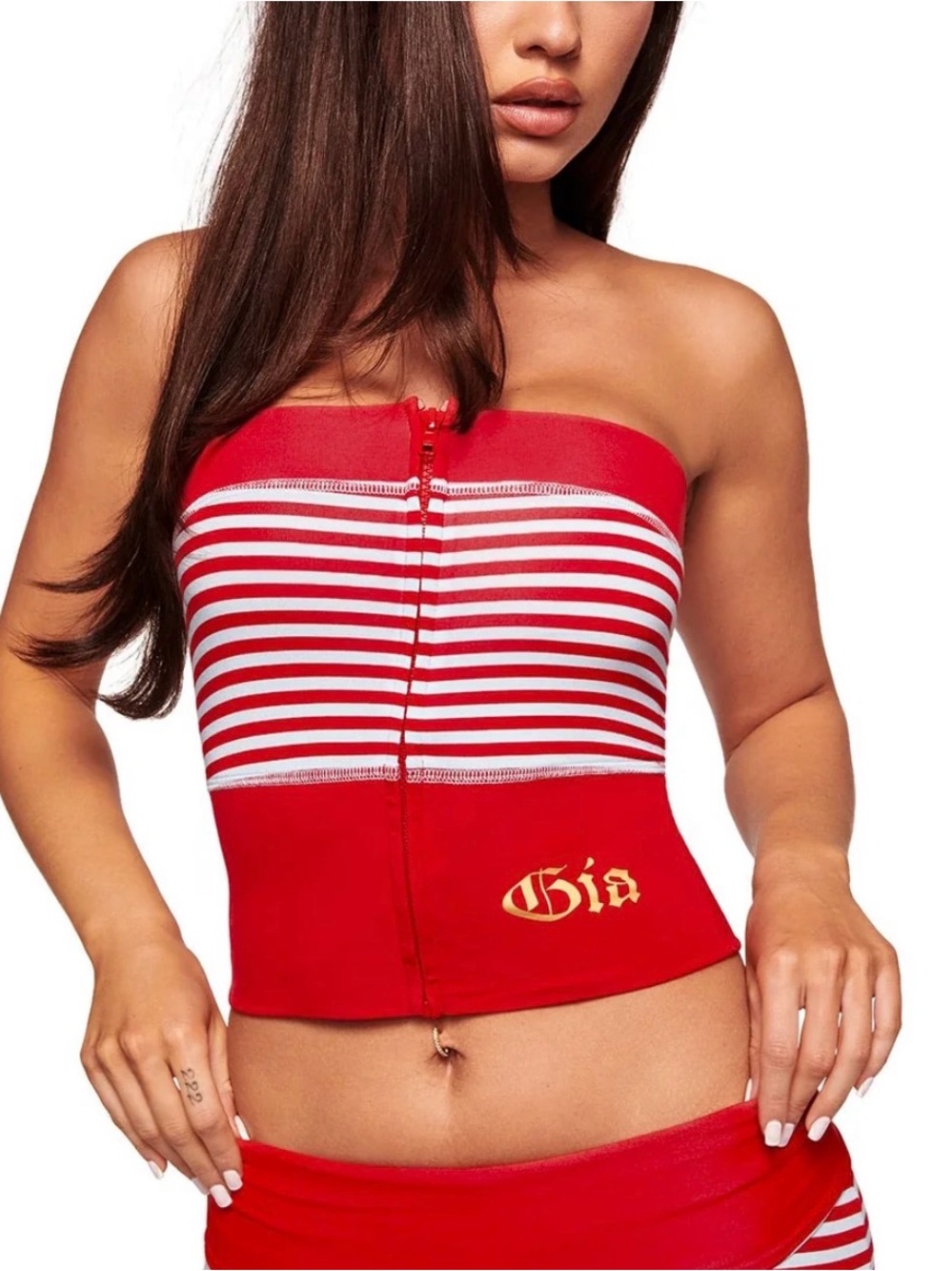 I AM GIA Blare Zip Up Boob Tube Top Red Medium NWT IN PACKAGE